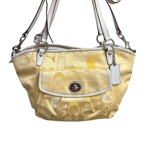 Coach Signature Stars & Flowers Leah yellow white Tote Bag Handbag Purse F14648